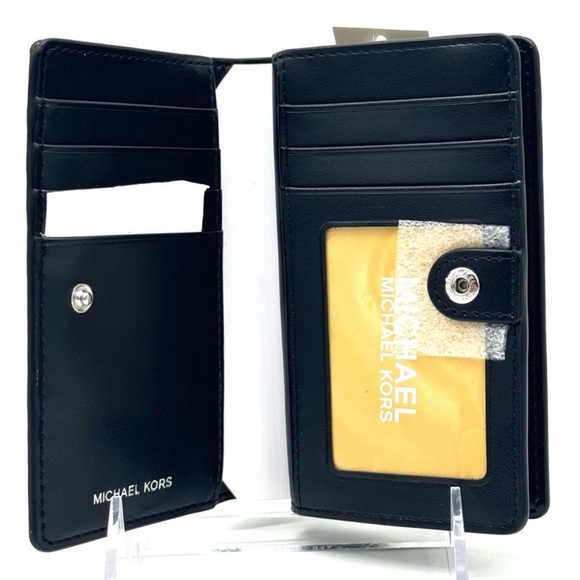 Michael Kors Medium Empire Leopard Logo Snap ZA Wallet Black Multi - Picture 8 of 10